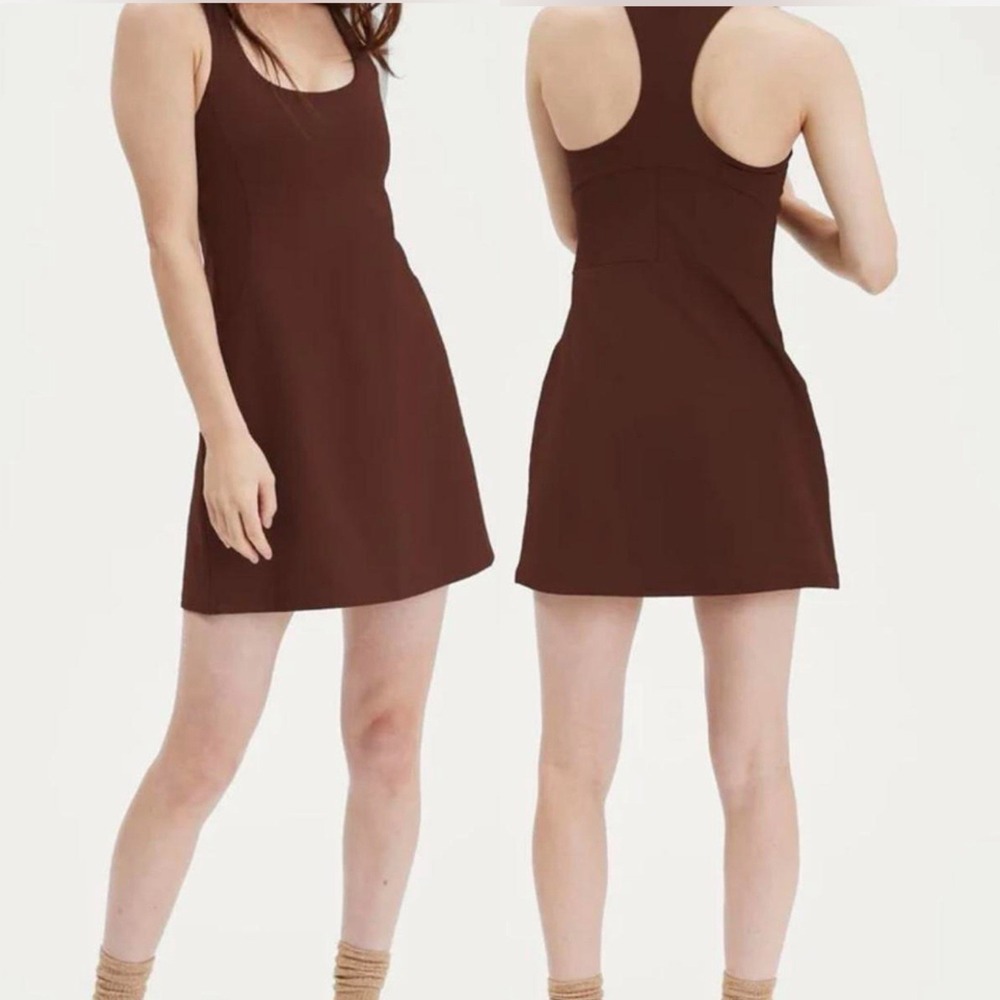 Girlfriend Collective Sz L Paloma Brown Racerback Active Mini Dress W/Shorts